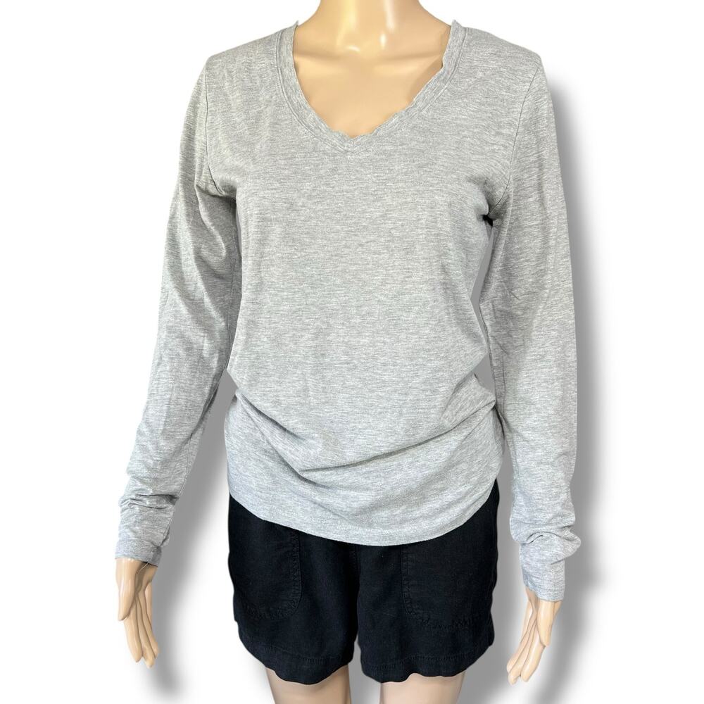 Bozzolo Womens Casual Tee Shirt Top Long Sleeve V Neck Pullover Gray Large